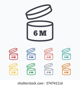 After opening use 6 months sign icon. Expiration date. Colored flat icons on white background.