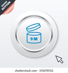 After opening use 9 months sign icon. Expiration date. White button with metallic line. Modern UI website button with mouse cursor pointer. Vector