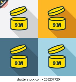 After opening use 9 months sign icon. Expiration date. Four squares. Colored Flat design buttons. Vector