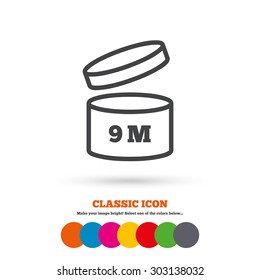 After opening use 9 months sign icon. Expiration date. Classic flat icon. Colored circles. Vector