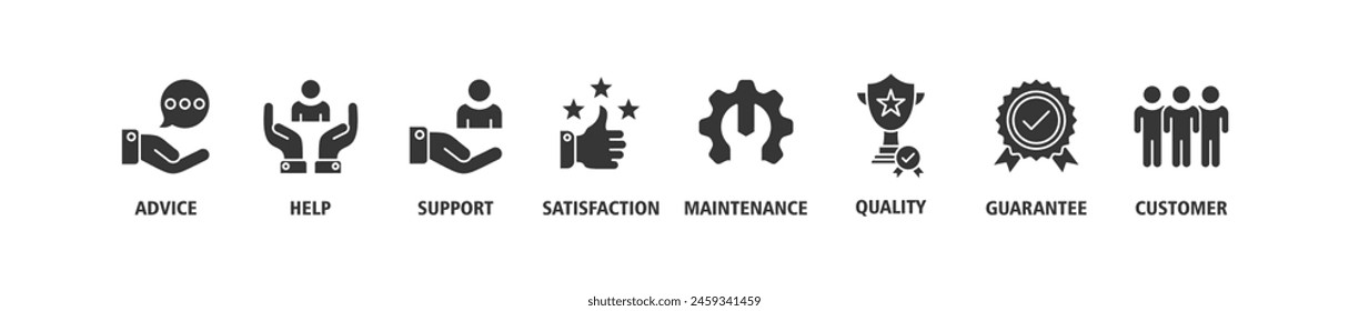After sales service banner web icon set vector illustration concept with icon of advice, help, support, satisfaction, maintenance, quality, guarantee, customer