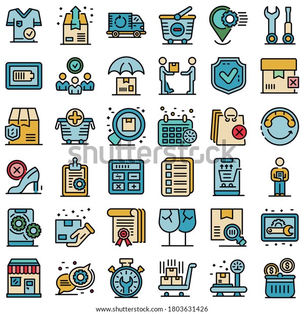 After sales service\
icons set. Outline set of after sales service vector icons thin\
line color flat on white