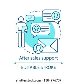 After Sales Support Concept Icon. Help Desk Service Idea Thin Line Illustration. Product Guarantee. Business Management. CRM System Software. Vector Isolated Outline Drawing. Editable Stroke