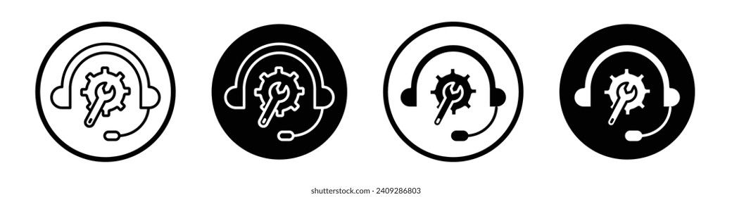 After sales support icon set. Product care service vector symbol in a black filled and outlined style. Prodcut guarantee claim helpdesk sign.