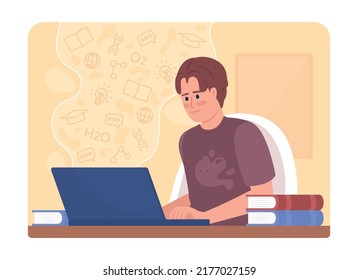 After school education 2D vector isolated illustration. Knowledge seeker. High school student flat character on cartoon background. Colourful editable scene for mobile, website. Quicksand font used