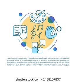 After school program article page vector template. Learning classes. Brochure, magazine, booklet design element with linear icons and text boxes. Print design. Concept illustrations with text space
