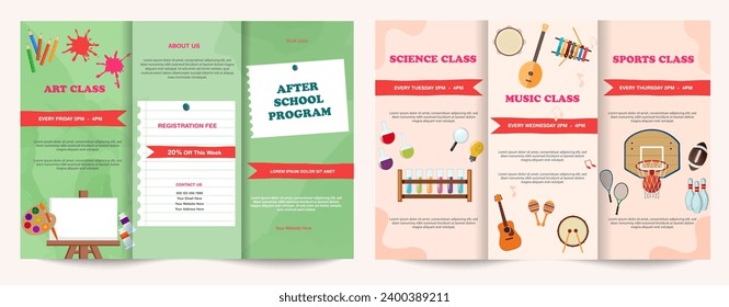 
After school program tri fold brochure templete design.after school activities posts Vector illustration.