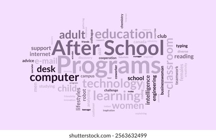 After School Programs word cloud template. After School Programs concept vector tagcloud background.