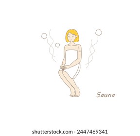 After taking a cold bath from the sauna, a cute woman moves to the rest area and cools her body down in the fresh air. sauna girl. Simple illustration Vector.