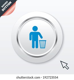 After use to throw in trash. Recycle bin sign. White button with metallic line. Modern UI website button with mouse cursor pointer. Vector