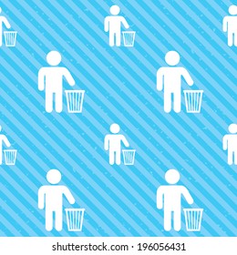 After use to throw in trash. Recycle bin sign. Seamless diagonal lines texture. Blue grunge texture background. Vector