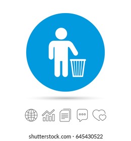 After use to throw in trash. Recycle bin sign. Copy files, chat speech bubble and chart web icons. Vector