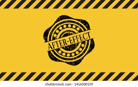 After-effect black grunge emblem, yellow warning sign. Vector Illustration. Detailed.