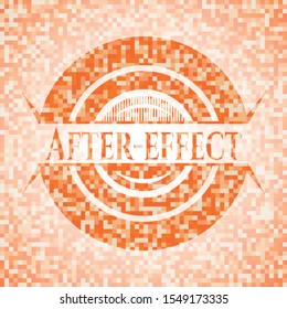 After-effect orange tile background illustration. Square geometric mosaic seamless pattern with emblem inside.