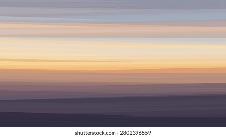 Afterglow sky expressed through soft horizontal lines. Soft dusk horizon simplified into horizontal stripes of pastel tones for serene interiors, wallpapers and calming visuals. Abstract sunset made of horizontal gradients and color bands, reflecting warmth and depth with minimal detail for contemporary interiors, posters focused on mood and atmosphere. Calm and balanced sunset scene reimagined as layered color stripes. Vector illustration