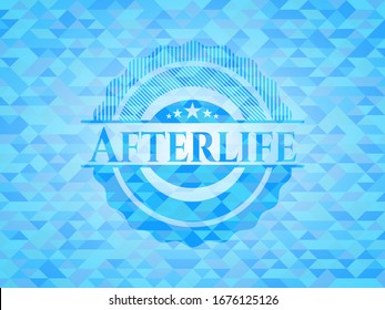 Afterlife realistic light blue emblem. Mosaic background