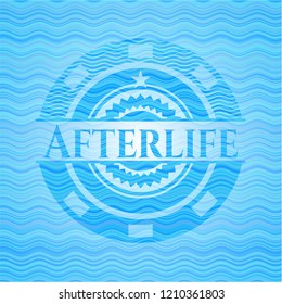 Afterlife sky blue water wave badge background.