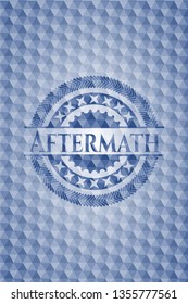 Aftermath blue badge with geometric background.