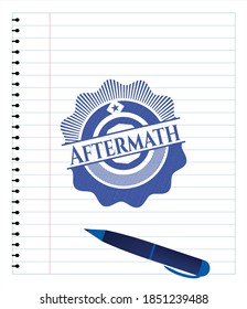 Aftermath pen strokes emblem. Blue ink. Vector Illustration. Detailed. 
