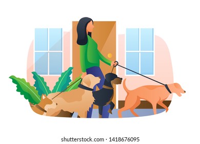 Afternoon Dog Walking Vector Concept Illustration, Suitable for web landing page, ui, mobile app, editorial design, flyer, banner, and other related occasion