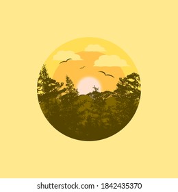 Afternoon Forest Flat Design Vector Image