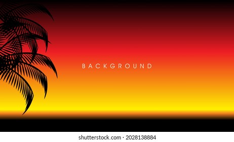 Afternoon on the beach with palm trees. Afternoon on the beach with palm trees. Colorful image for rest. Blue palm tree at sunset. Orange sunset in blue sky. Summer sunset