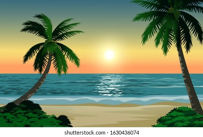 Afternoon scenery of tropical beach vector image