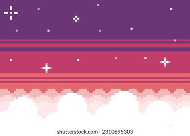 Cielo de mediodía con fondo en la nube en estilo de arte en píxeles