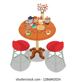 Afternoon tea concept banner. Isometric banner of afternoon tea vector concept for web, giftcard and postcard