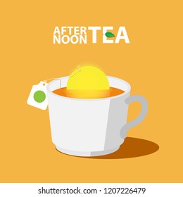 afternoon tea creative poster with sun and mug of tea