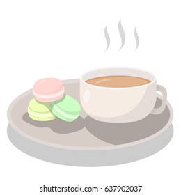 Afternoon tea set with Macarons. Vector on white background.