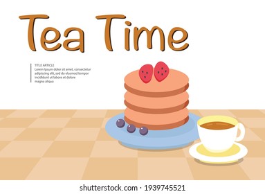 Afternoon tea time and desserts, Vector illustration in flat style