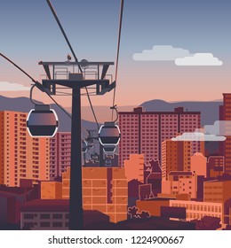 afternoon view of cable car over city