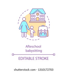 After-school babysitting concept icon. Extracurricular activities, parenting, quality time with child idea thin line illustration. School education. Vector isolated outline drawing. Editable stroke