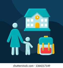 Afterschool babysitting flat concept vector icon. Extracurricular activities idea cartoon color illustrations set. Parenting, quality time with child. School education. Isolated graphic design element