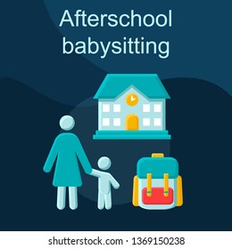 Afterschool babysitting flat concept vector icon. Extracurricular activities idea cartoon color illustrations set. Parenting, quality time with child. School education. Isolated graphic design element