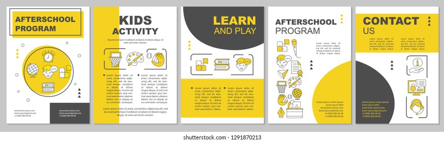 Afterschool Program Brochure Template. After School Tutoring, Kids Activities. Flyer, Booklet, Leaflet Print Design. Education And Child Leisure Time. Vector Layouts For Magazines, Reports, Posters