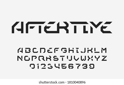 Aftertime alphabet font. Futuristic stencil letters and numbers. Stock vector typescript for your typography design.