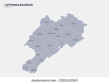 Afyonkarahisar province of Turkey, province map.