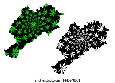 Afyonkarahisar (Provinces of the Republic of Turkey) map is designed cannabis leaf green and black, Afyonkarahisar ili (Afyon Province) map made of marijuana (marihuana,THC) foliage,
