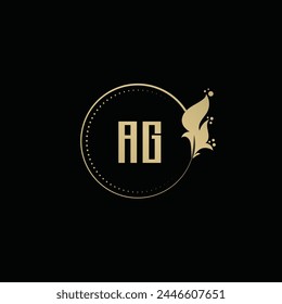 Diseño de logotipo de monograma plano de letra inicial creativa AG con fondo negro. Logo de Vector estilo de fuente de color dorado alfabeto moderno.