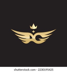 AG elegant logo with wings, template in gold color - vector illustration .eps 10