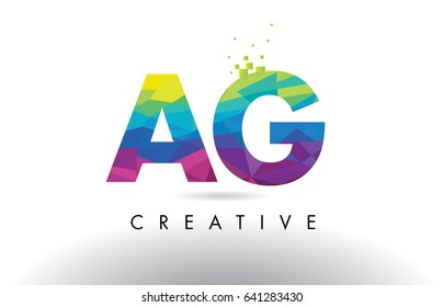 AG A G Colorful Letter Design with Creative Origami Triangles Rainbow Vector.