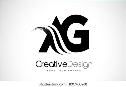 AG A G Creative Modern Black Letters Logo Design with Brush Swoosh