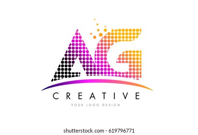 AG A G Dots Letter Logo Design with Magenta Bubble Circles and Swoosh