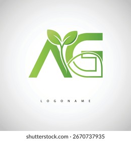 AG Green Leaf Logo - Monograma ecológico mínimo para la marca orgánica y el diseño sostenible de la identidad