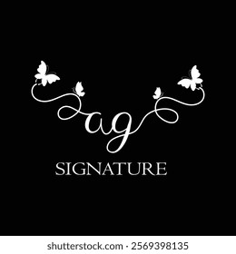 AG Handwritten initial letter, AG simple signature vector logo with butterfly shape variation, beauty, photography letter logo design. A G