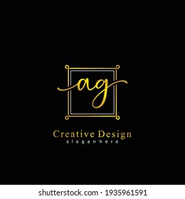 AG Logo escrito a mano con caligrafía inicial. Alfabeto escrito a mano en la plantilla de logotipo. Cartas y alfabetos para la firma, boda, moda, floral y botánica 