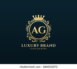 AG Initial Letter Gold calligraphic feminine floral hand drawn heraldic monogram antique vintage style luxury logo design.
