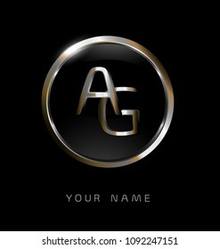 AG initial letters with circle elegant logo golden silver black background